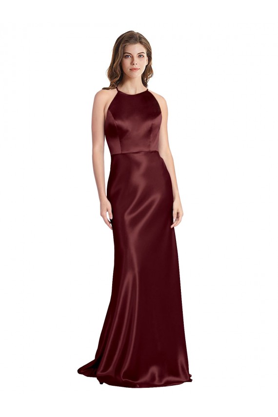 Shop High Neck Halter Long Sleeveless Formal Stretch Satin Bridesmaid Dress / Prom Dress with Strappy Back Ottawa