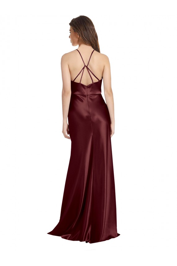 Shop High Neck Halter Long Sleeveless Formal Stretch Satin Bridesmaid Dress / Prom Dress with Strappy Back Ottawa