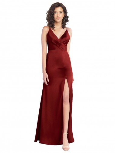 Shop Faux Surplice Neckline Long Slim A-Line Formal Stretch Satin Bridesmaid Dress / Prom Dress Ottawa