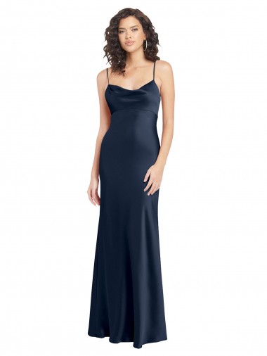 Shop Cowl Neck Long Empire Waist Formal Stretch Satin Bridesmaid Dress with Open Back Ottawa