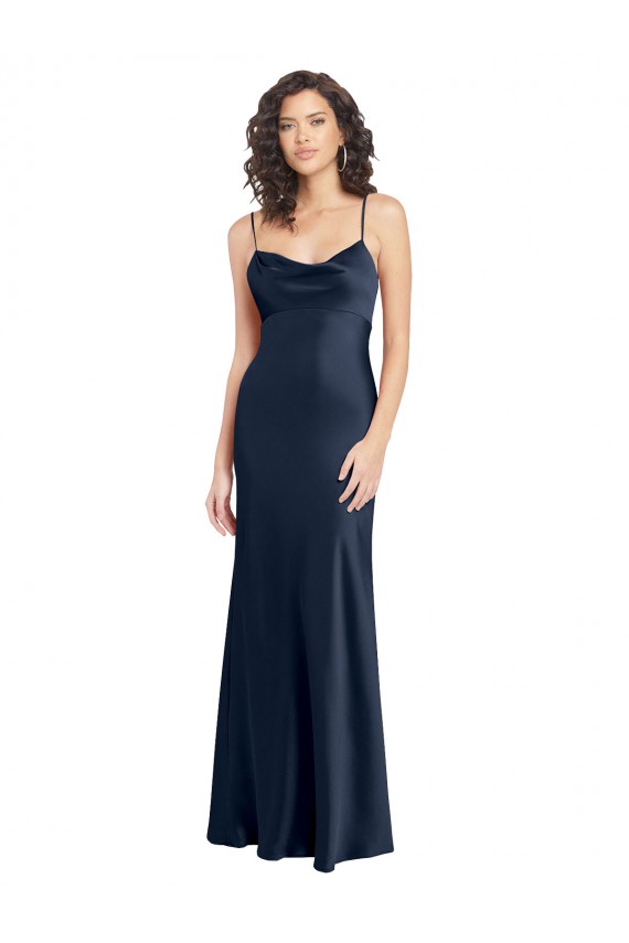 Shop Cowl Neck Long Empire Waist Formal Stretch Satin Bridesmaid Dress with Open Back Ottawa