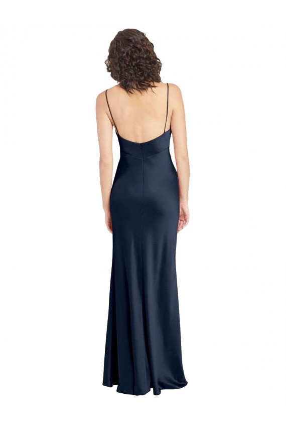 Shop Cowl Neck Long Empire Waist Formal Stretch Satin Bridesmaid Dress with Open Back Ottawa