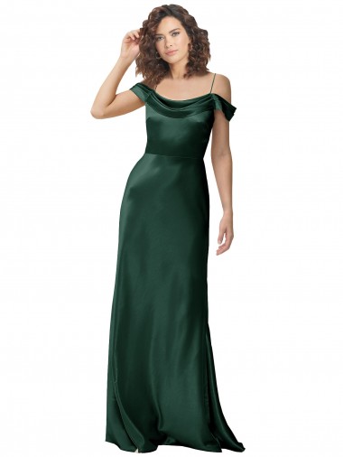 Shop Off the Shoulder Sleeves Long Formal Stretch Satin Bridesmaid Dress / Prom Dress with Pleated Draped Neckline Ottawa