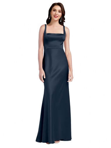 Shop Square Neck A-Line Long Formal Stretch Satin Bridesmaid Dress / Prom Dress with Wide Straps Ottawa