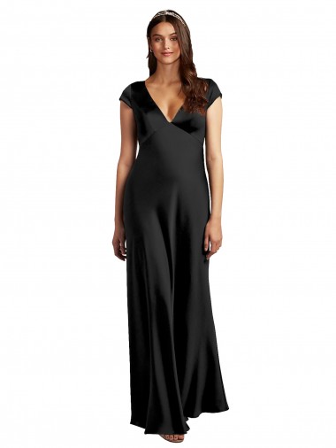 Shop Plunging V-Neck Cap Cleeves Long Formal Stretch Satin Bridesmaid Dress / Prom Dress with Keyhole Back Ottawa