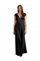 Shop Plunging V-Neck Cap Cleeves Long Formal Stretch Satin Bridesmaid Dress / Prom Dress with Keyhole Back Ottawa