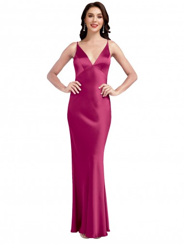 Shop V-Neck Spaghetti Straps Slim Formal Stretch Satin Bridesmaid Dress / Prom Dress with Low Scoop Back Ottawa
