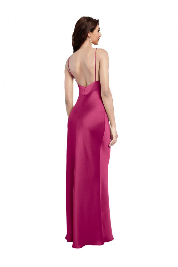 Shop V-Neck Spaghetti Straps Slim Formal Stretch Satin Bridesmaid Dress / Prom Dress with Low Scoop Back Ottawa