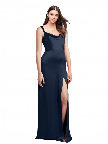 Shop Cowl Neck Soft Long Formal Stretch Satin Bridesmaid Dress / Prom Dress with Side Slit and Pleated Straps Ottawa