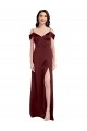 Shop Draped Off the Shoulder Sleeves Slim A-Line Formal Stretch Satin Bridesmaid Dress / Prom Dress with Side Slit Ottawa