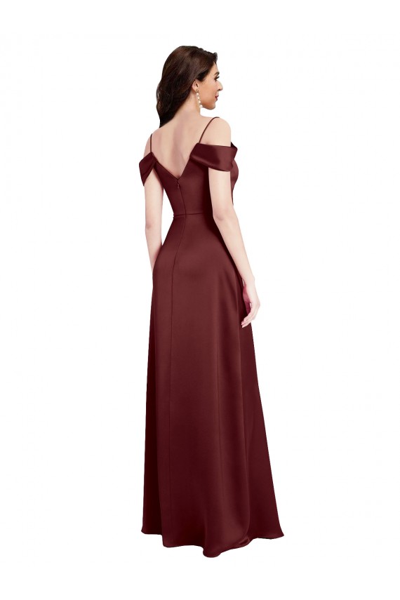 Shop Draped Off the Shoulder Sleeves Slim A-Line Formal Stretch Satin Bridesmaid Dress / Prom Dress with Side Slit Ottawa