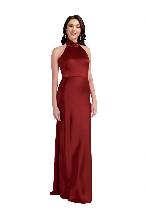 Shop Backless Halter Long Formal Stretch Satin Bridesmaid Dress / Prom Dress Ottawa