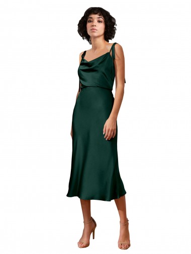 Shop Spaghetti Straps Tie Shoulders Cowl Neck Short Midi Length Formal Stretch Satin Cocktail Bridesmaid Dress / Prom Dress Ottawa