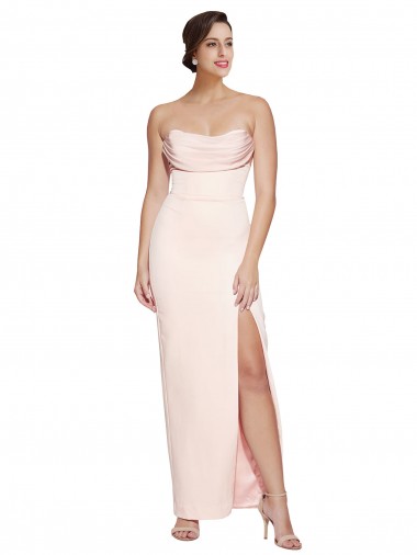 Shop Cowl Neck Strapless Formal Stretch Satin Bridesmaid Dress / Prom Dress with High Split Ottawa