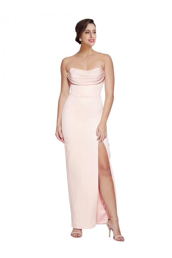 Shop Cowl Neck Strapless Formal Stretch Satin Bridesmaid Dress / Prom Dress with High Split Ottawa