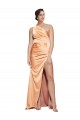 Shop One Shoulder Ruched Formal Stretch Satin Bridesmaid Dress / Prom Dress with Thigh High Split Ottawa