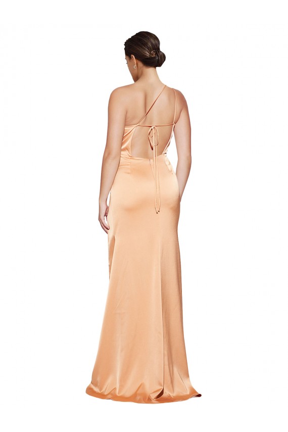 Shop One Shoulder Ruched Formal Stretch Satin Bridesmaid Dress / Prom Dress with Thigh High Split Ottawa