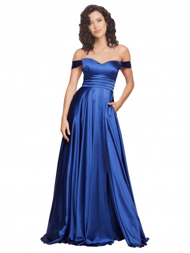 Shop Ball Gown Off the Shoulder Sweetheart Formal Stretch Satin Bridesmaid Dress / Prom Dress Ottawa