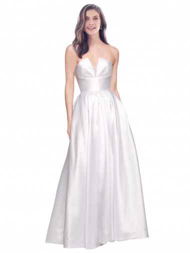 Shop Full Length Strapless V-Cutout Formal Stretch Satin Bridesmaid Dress / Prom Dress Ottawa