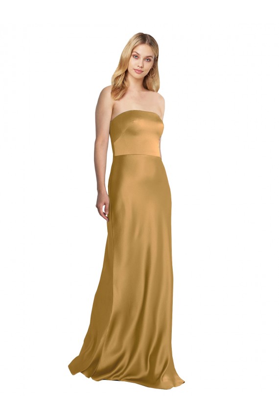 Shop Sleek Strapless Long A-Line Formal Stretch Satin Bridesmaid Dress / Prom Dress Ottawa