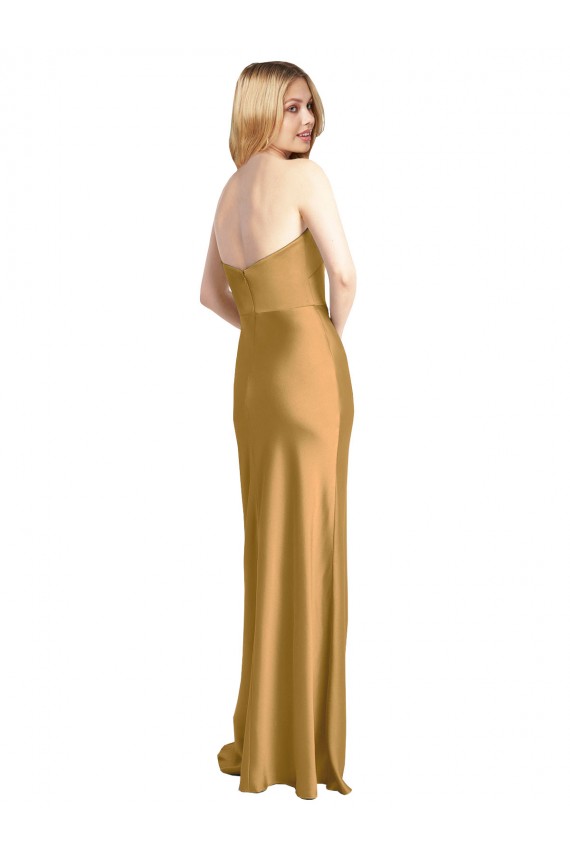 Shop Sleek Strapless Long A-Line Formal Stretch Satin Bridesmaid Dress / Prom Dress Ottawa