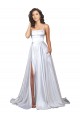 Shop Simple A-Line Corset Style Pleated Long Stretch Satin Beach Wedding Dress with High Slit Ottawa