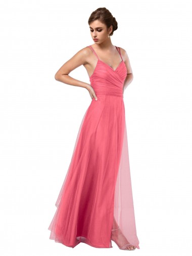 Shop Flowy A-Line Tulle Bridesmaid Dress with Double Straps and V-Neck Ottawa