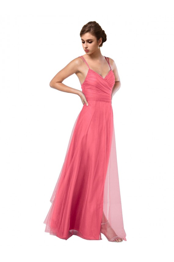 Shop Flowy A-Line Tulle Bridesmaid Dress with Double Straps and V-Neck Ottawa
