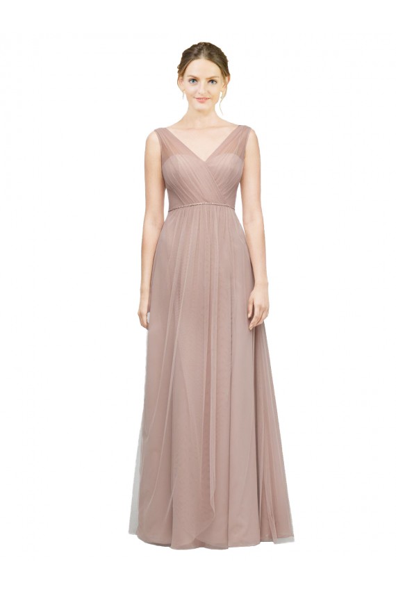 Shop Full Length Draped Long V-Neck Tulle Bridesmaid Dress Ottawa