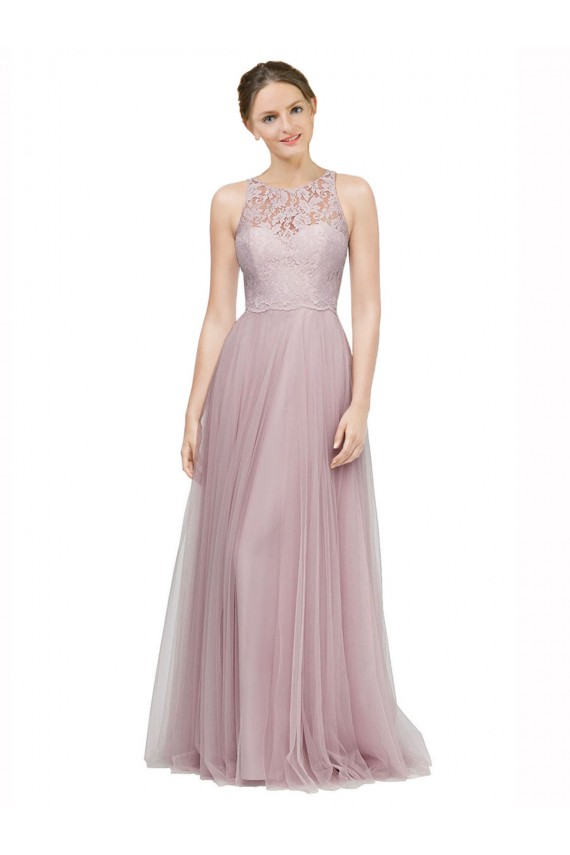 Shop High Neck Long Tulle Bridesmaid Dress with Lace Bodice Ottawa