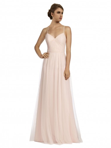 Shop Long Draped Back A-Line Tulle Bridesmaid Dress with Pleated Bodice Ottawa
