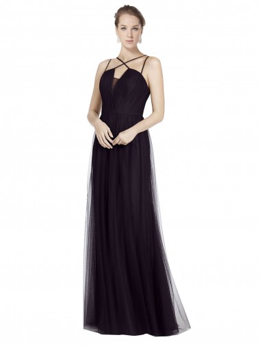 Shop High Neck Long A-Line Tulle Bridesmaid Dress Ottawa