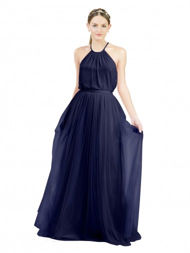 Shop Long A-Line High Neck Halter Tulle Bridesmaid Dress Ottawa