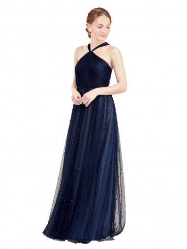 Shop Floor Length Long Halter Pleated Tulle Bridesmaid Dress Ottawa