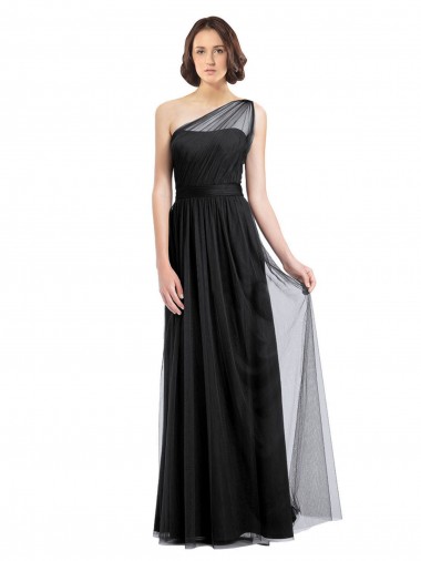 Shop Ruched Long Soft Tulle Bridesmaid Dress with Sheer Netting Shoulder Strap Ottawa
