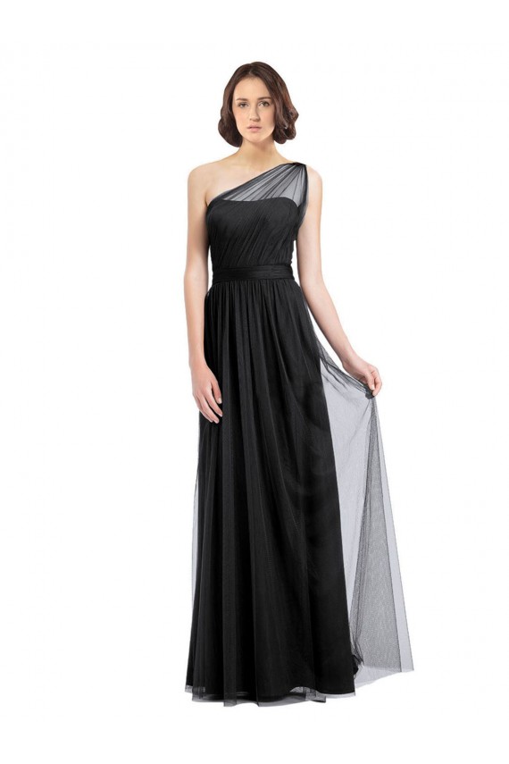Shop Ruched Long Soft Tulle Bridesmaid Dress with Sheer Netting Shoulder Strap Ottawa
