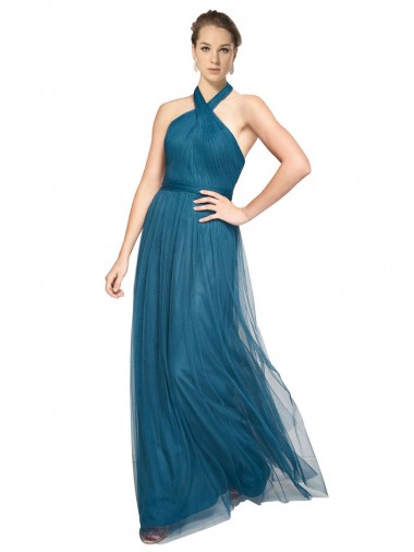 Shop High Neck Halter Pleated A-Line Tulle Bridesmaid Dress Ottawa