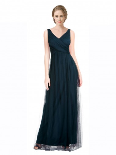 Shop Full Length Long Tulle Bridesmaid Dress with V-Neck Criss-Cross Ruched Top Ottawa