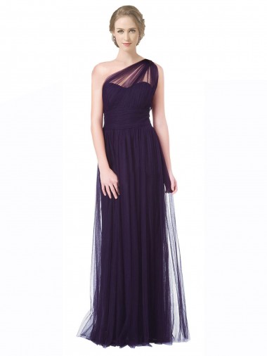 Shop One Shoulder Long Tulle Bridesmaid Gown with Sheer Netting Strap Ottawa