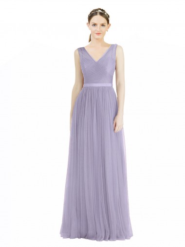 Shop Wide Straps V-Neck Long Tulle Bridesmaids with Belt Ottawa
