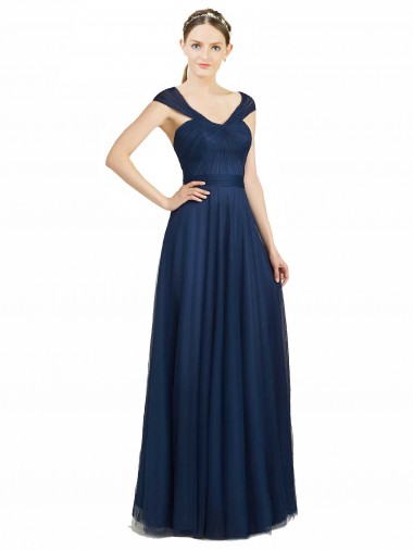 Shop Ruched Sweetheart Long A-Line Tulle Bridesmaid Dress with Wide Straps and Tie Back Ottawa
