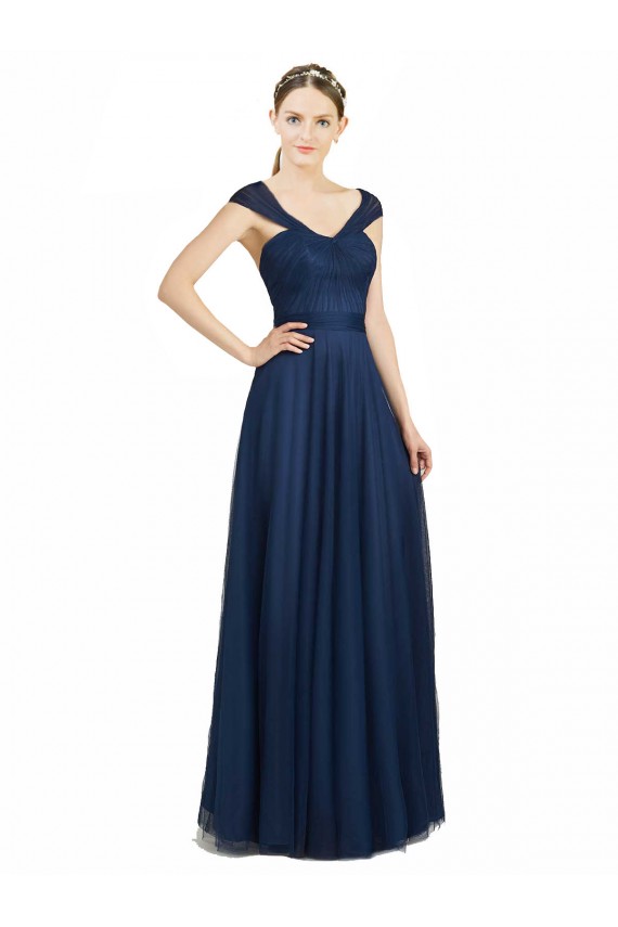 Shop Ruched Sweetheart Long A-Line Tulle Bridesmaid Dress with Wide Straps and Tie Back Ottawa