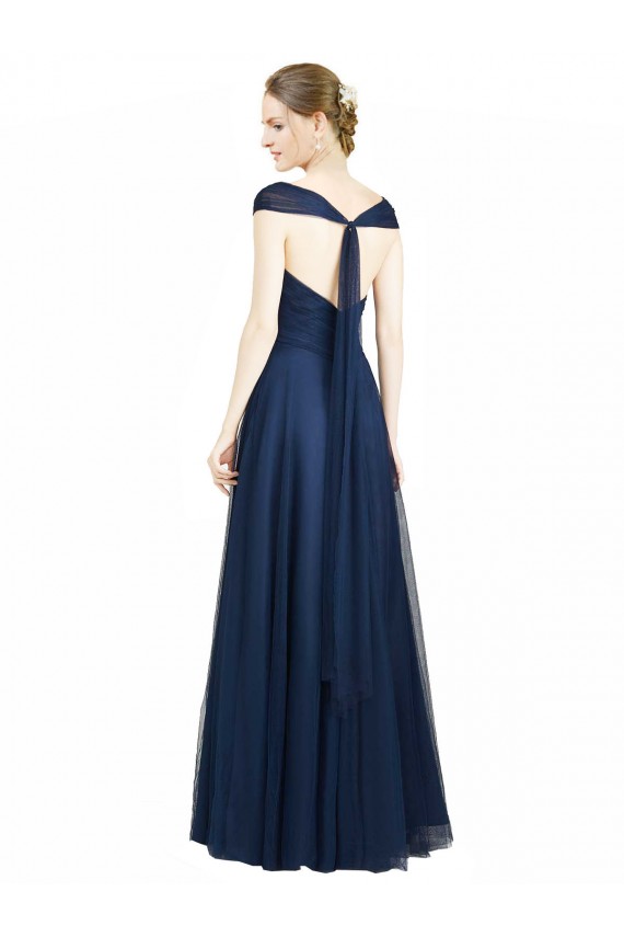 Shop Ruched Sweetheart Long A-Line Tulle Bridesmaid Dress with Wide Straps and Tie Back Ottawa