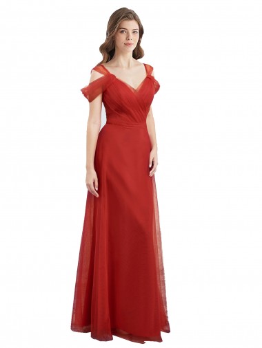 Shop Cold Shoulder Pleated Wrap Tulle Bridesmaid Dress with Low V-Back Ottawa