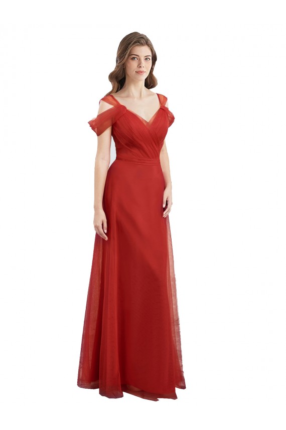 Shop Cold Shoulder Pleated Wrap Tulle Bridesmaid Dress with Low V-Back Ottawa