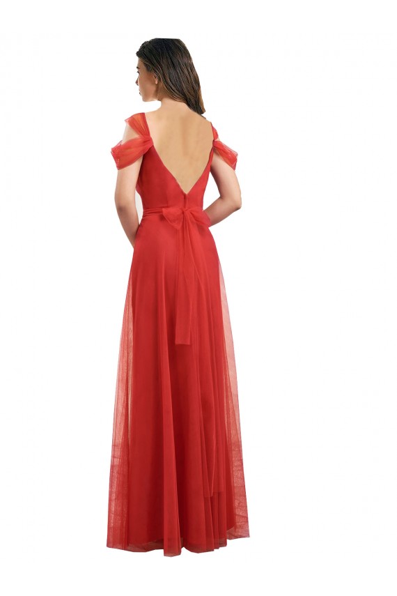 Shop Cold Shoulder Pleated Wrap Tulle Bridesmaid Dress with Low V-Back Ottawa