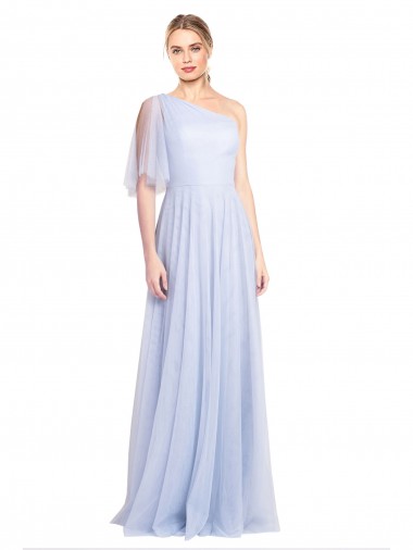 Shop Flutter Sleeves One Shoulder Long Tulle Bridesmaid Dress Ottawa
