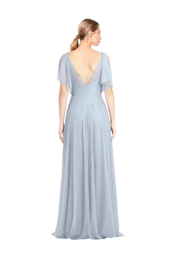 Shop Floor Length Flutter Sleeves Long Tulle Bridesmaid Dress with Side Slit Ottawa