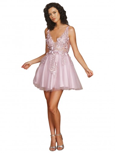 Shop Sleeveless V-Neckline Short Cocktail Dress with Embellished Lace Appliques Ottawa