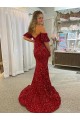 Shop Off the Shoulder Short Sleeves Long Floor Length Velvet Sequin Prom Dress with High Slit Ottawa